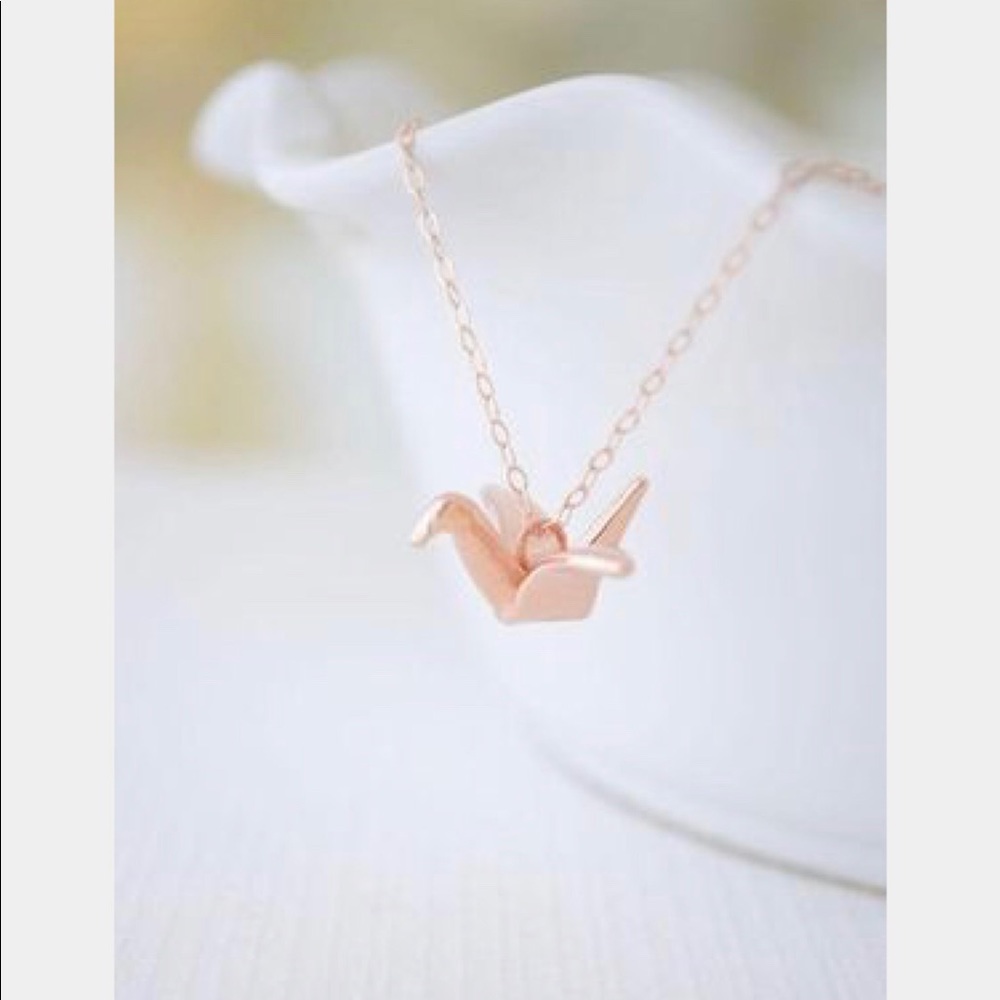 rose gold paper crane necklace